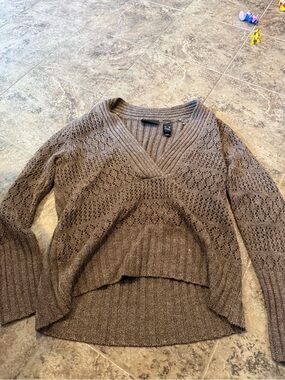 Axcess Women's Open-Knit V-Neck Sweater in Brown